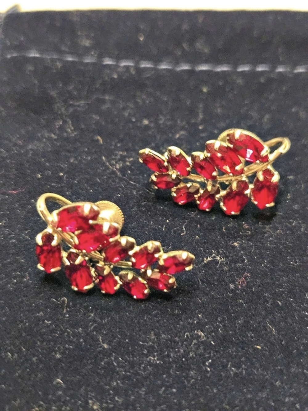 Vintage Red Crystal Cluster Screw Back Earrings